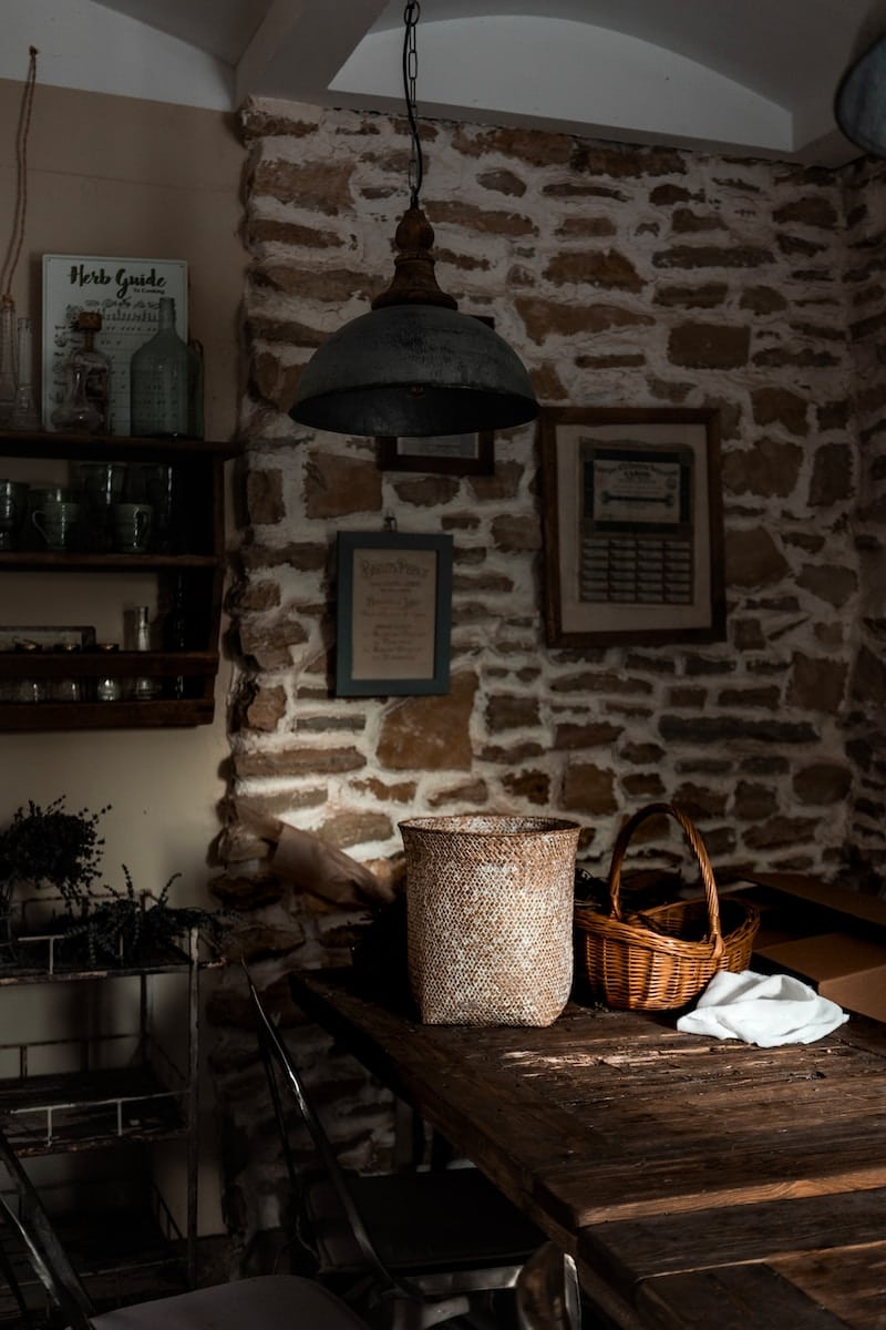 brown woven basket on table